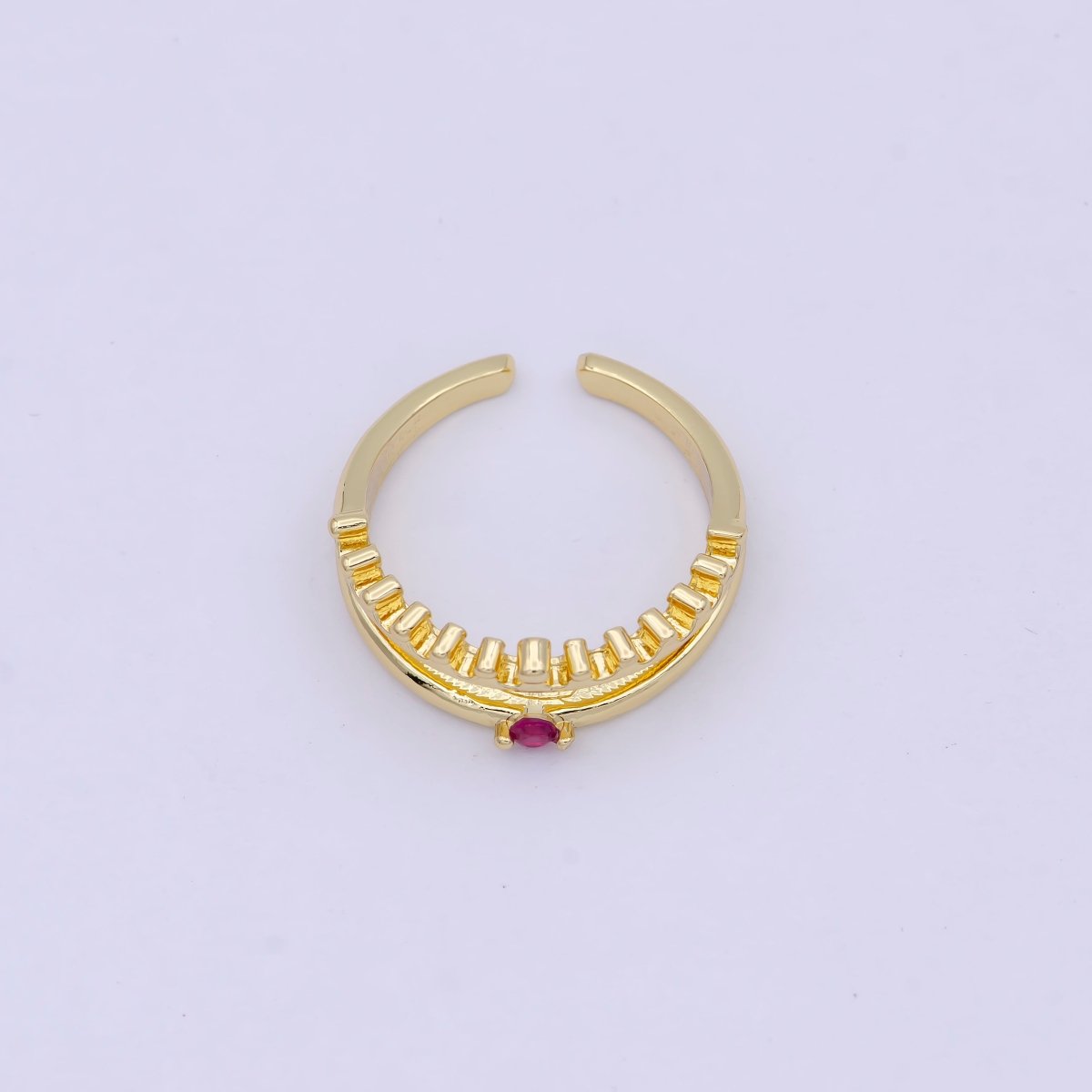 Dainty Gold Band Fuchsia Pink Cz Ring Open Adjustable Stackable Jewelry S-311