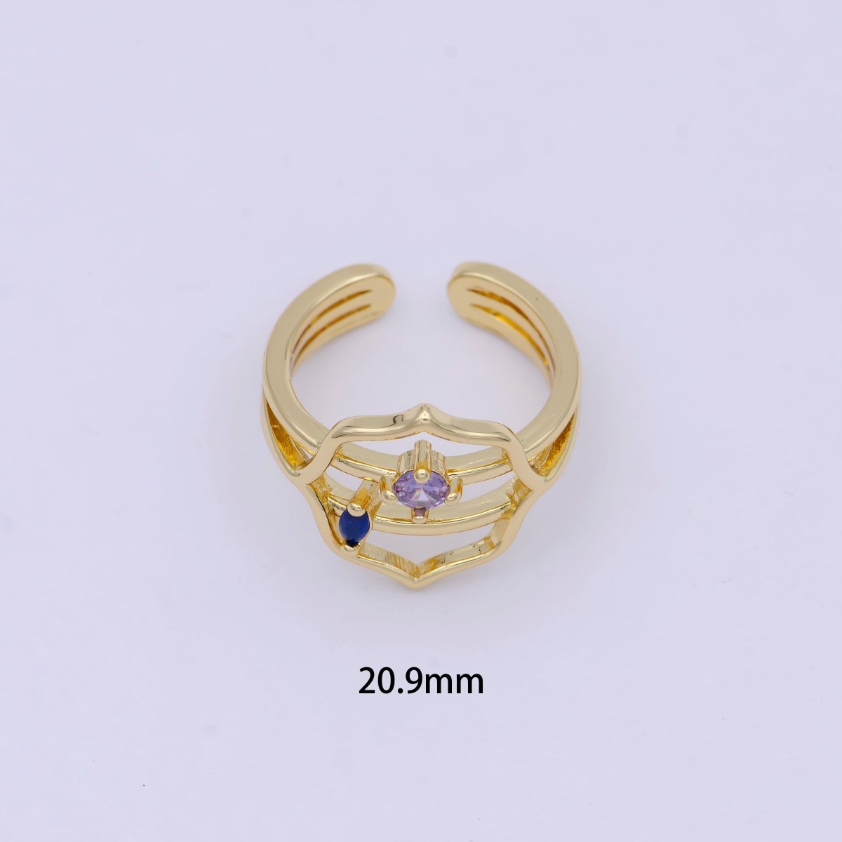 Dainty Gold Band Purple Cz Ring Open Adjustable Stackable Jewelry S-313
