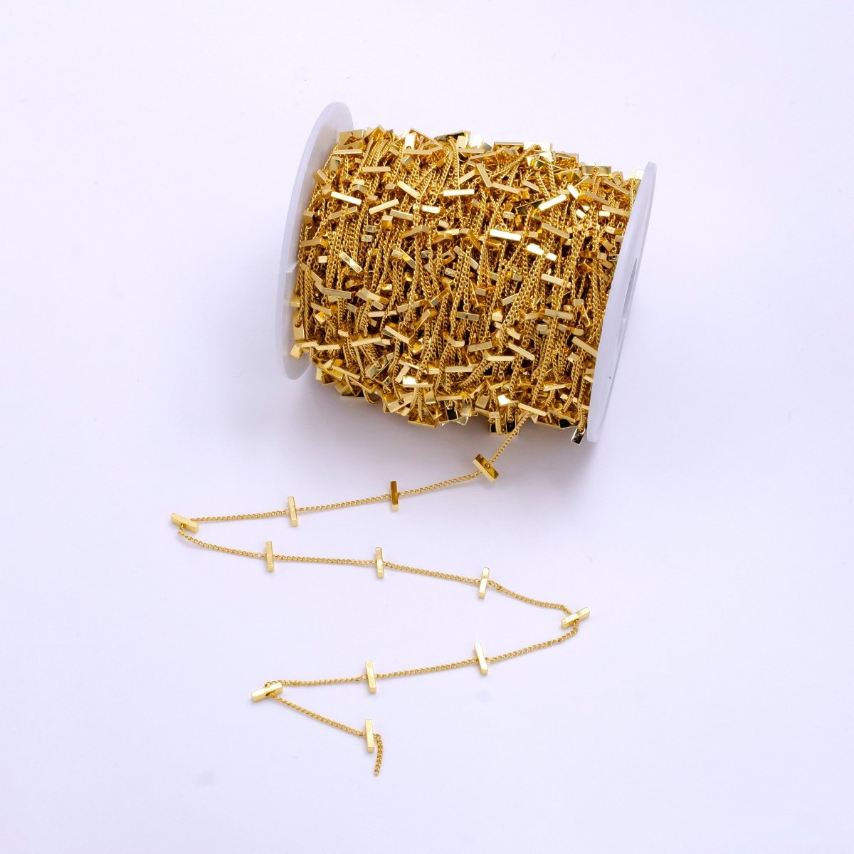 Dainty Gold Bar Curb Link Satellite Chain by Yard | ROLL-1495