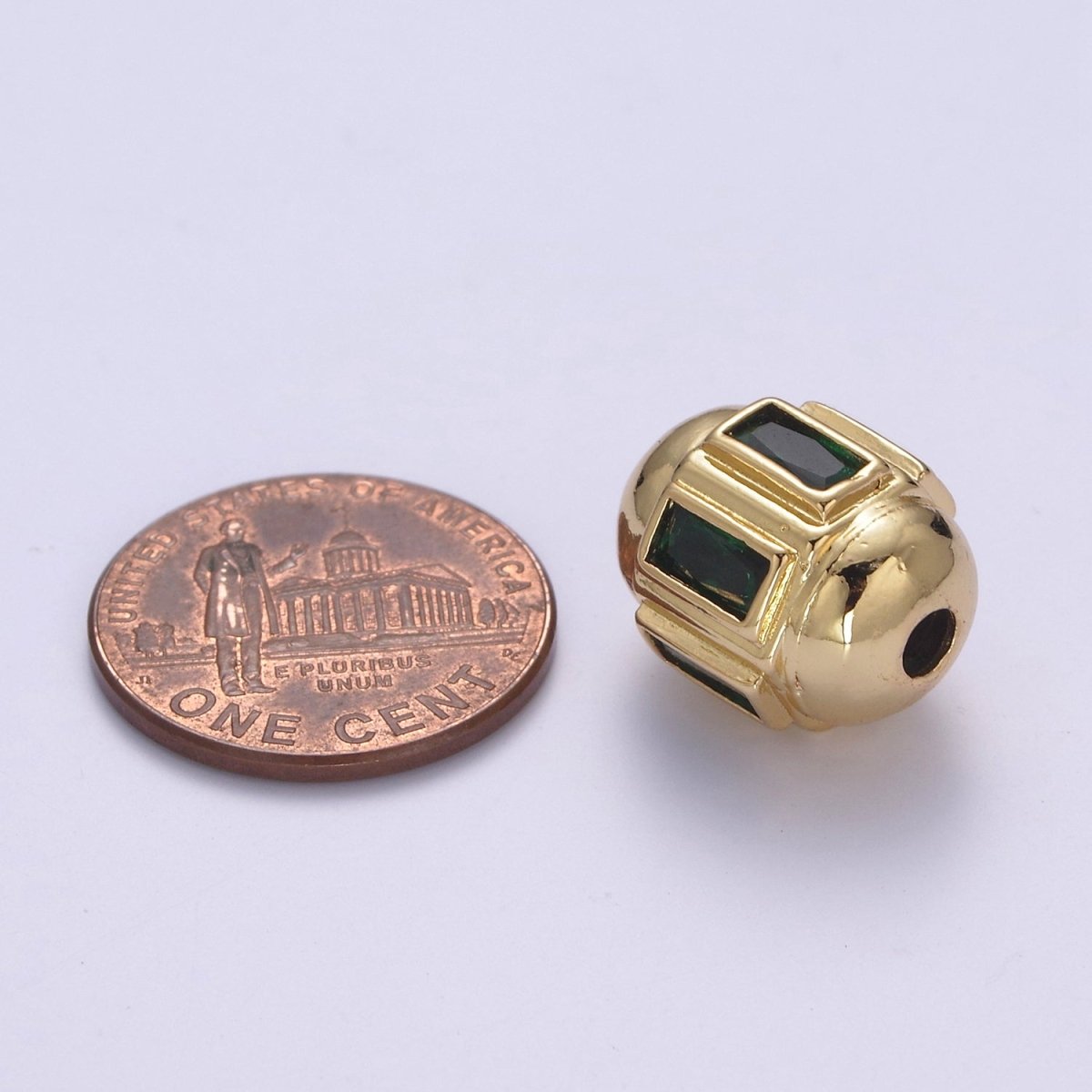 Dainty Gold Barrel Bead Spacer Cubic Zirconia 15x12mm for Bracelet Component  B-105, B-106
