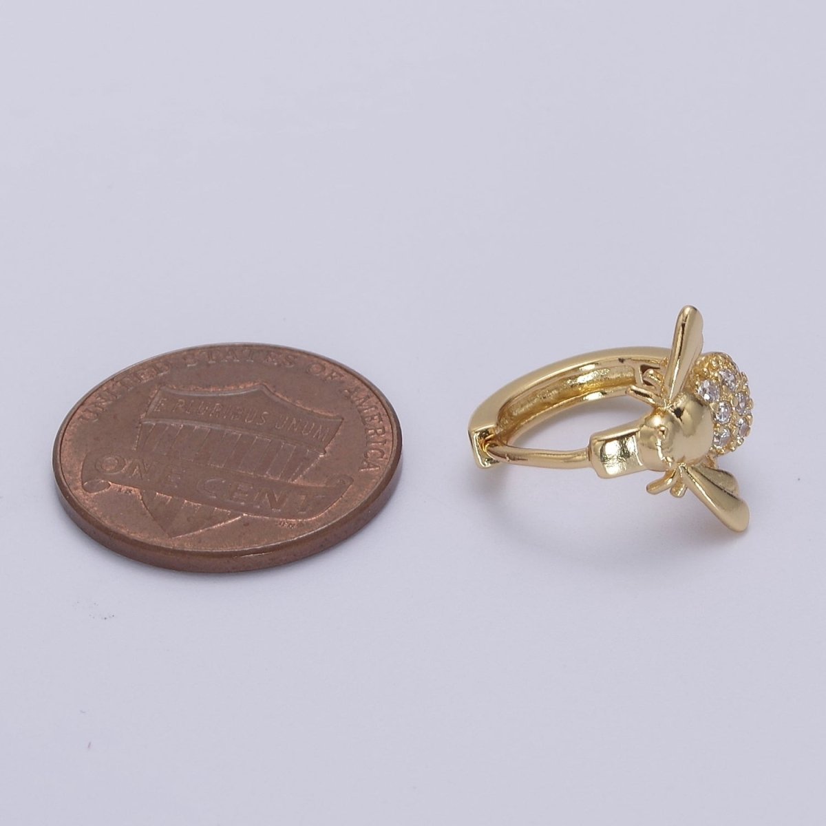 Dainty Gold Bee Hoop Earring 14mm Huggie Bumble Bee Earring V-137
