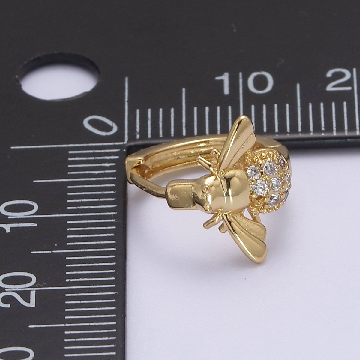 Dainty Gold Bee Hoop Earring 14mm Huggie Bumble Bee Earring V-137