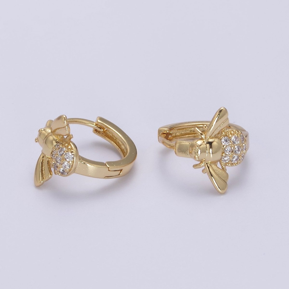 Dainty Gold Bee Hoop Earring 14mm Huggie Bumble Bee Earring V-137