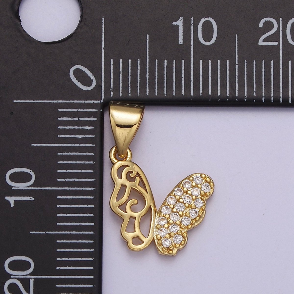 Dainty Gold Butterfly Pendant with Clear Cubic Zirconia Stone Mariposa Charm J-343