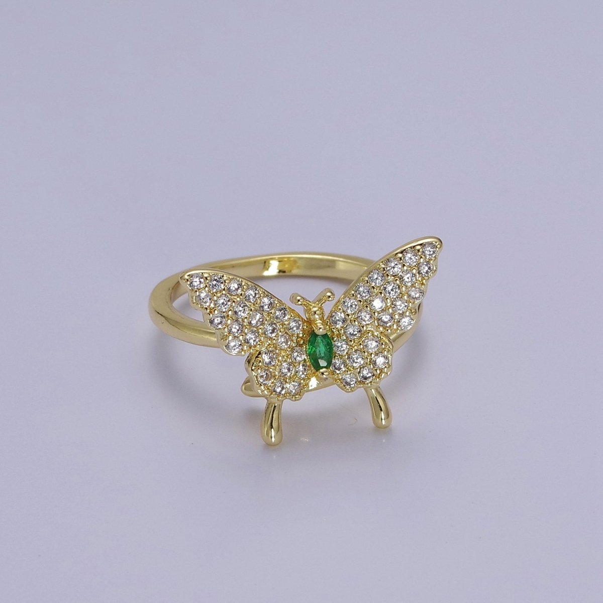 Dainty Gold Butterfly Ring Clear Cz Stone Mariposa Jewelry O-2115