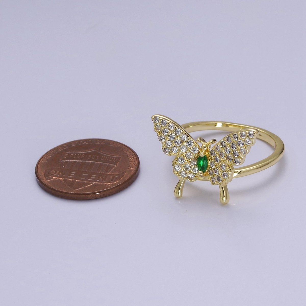 Dainty Gold Butterfly Ring Clear Cz Stone Mariposa Jewelry O-2115