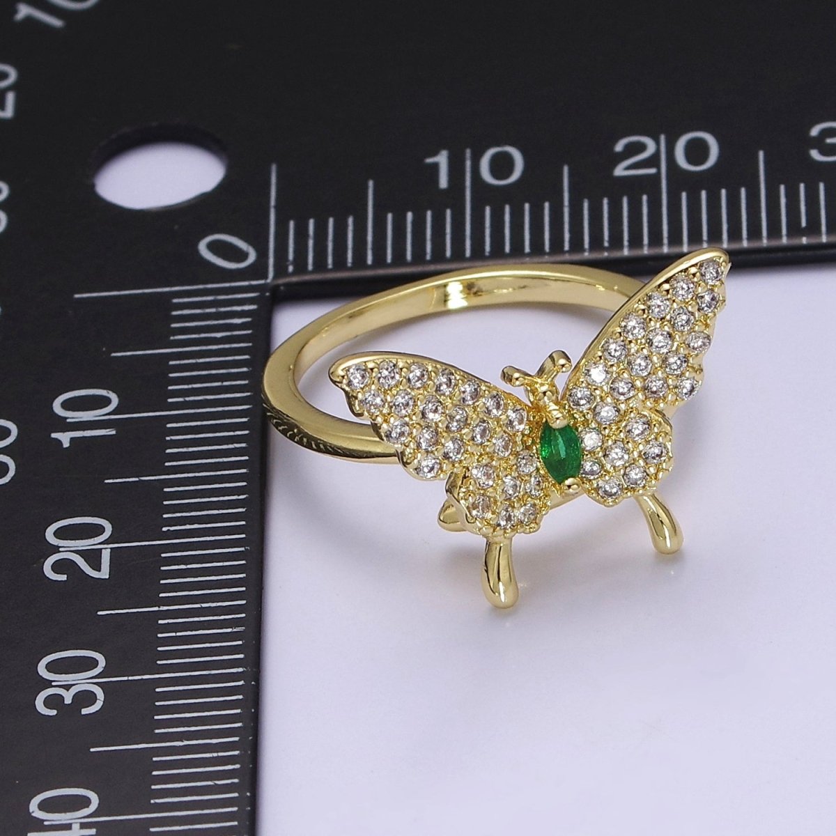 Dainty Gold Butterfly Ring Clear Cz Stone Mariposa Jewelry O-2115