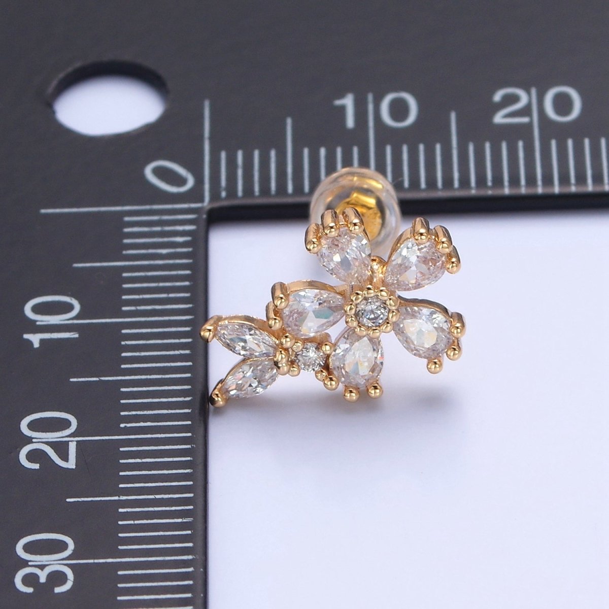 Dainty Gold Clear Cz Flower Stud Earring T-459