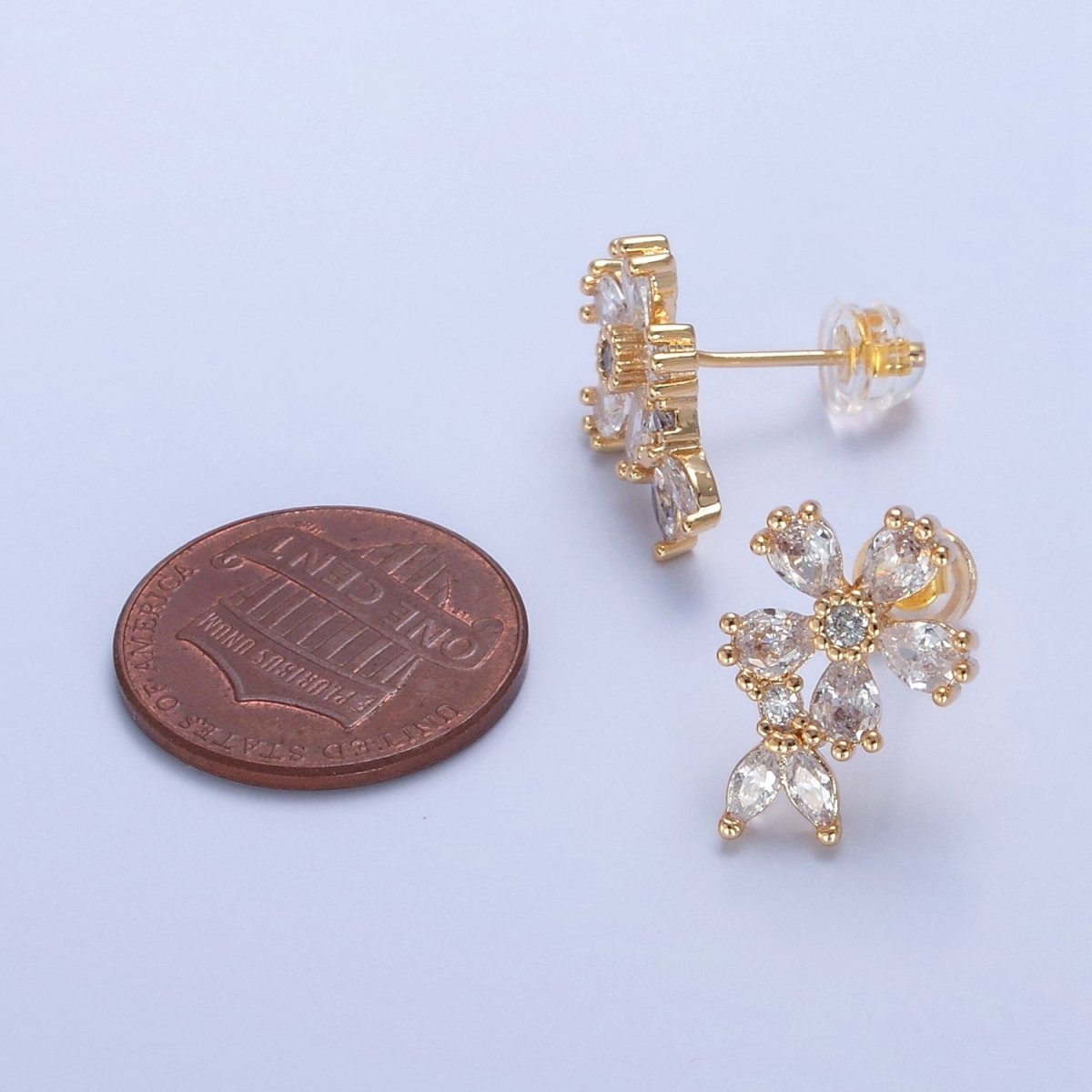 Dainty Gold Clear Cz Flower Stud Earring T-459