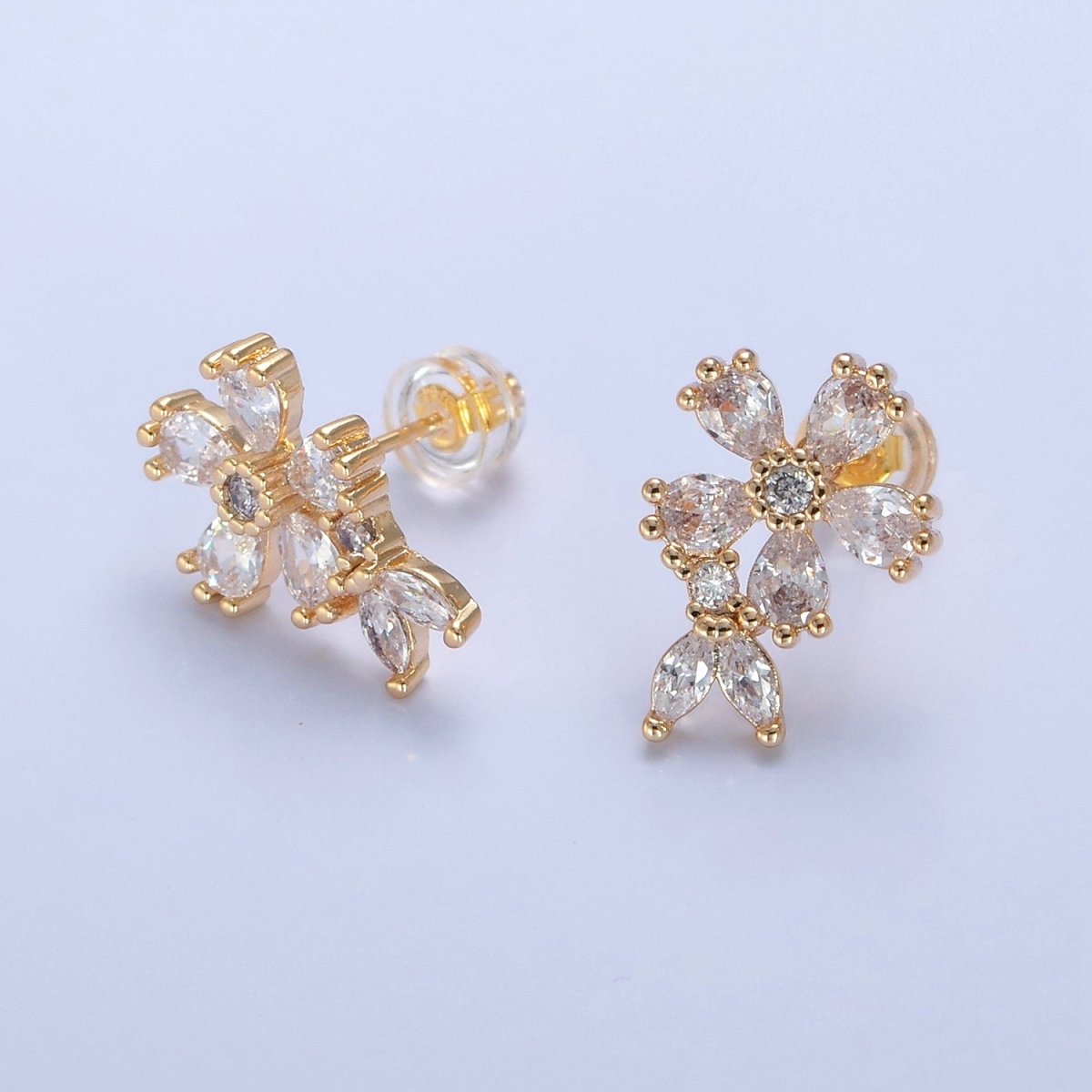 Dainty Gold Clear Cz Flower Stud Earring T-459
