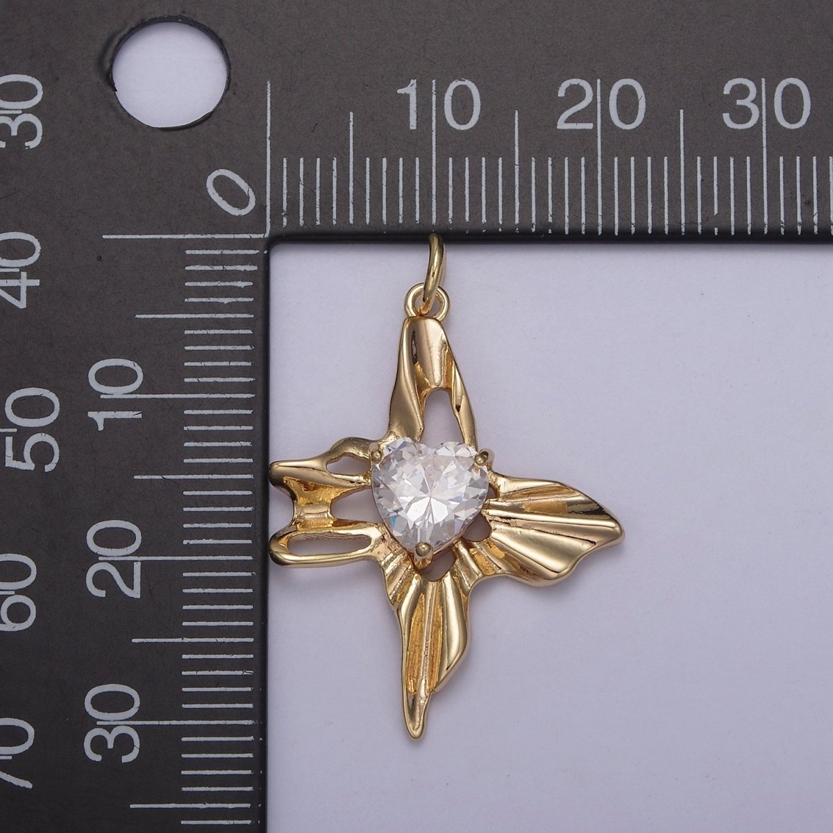 Dainty Gold Clear Heart Diamond Cubic Zirconia Charm N-830