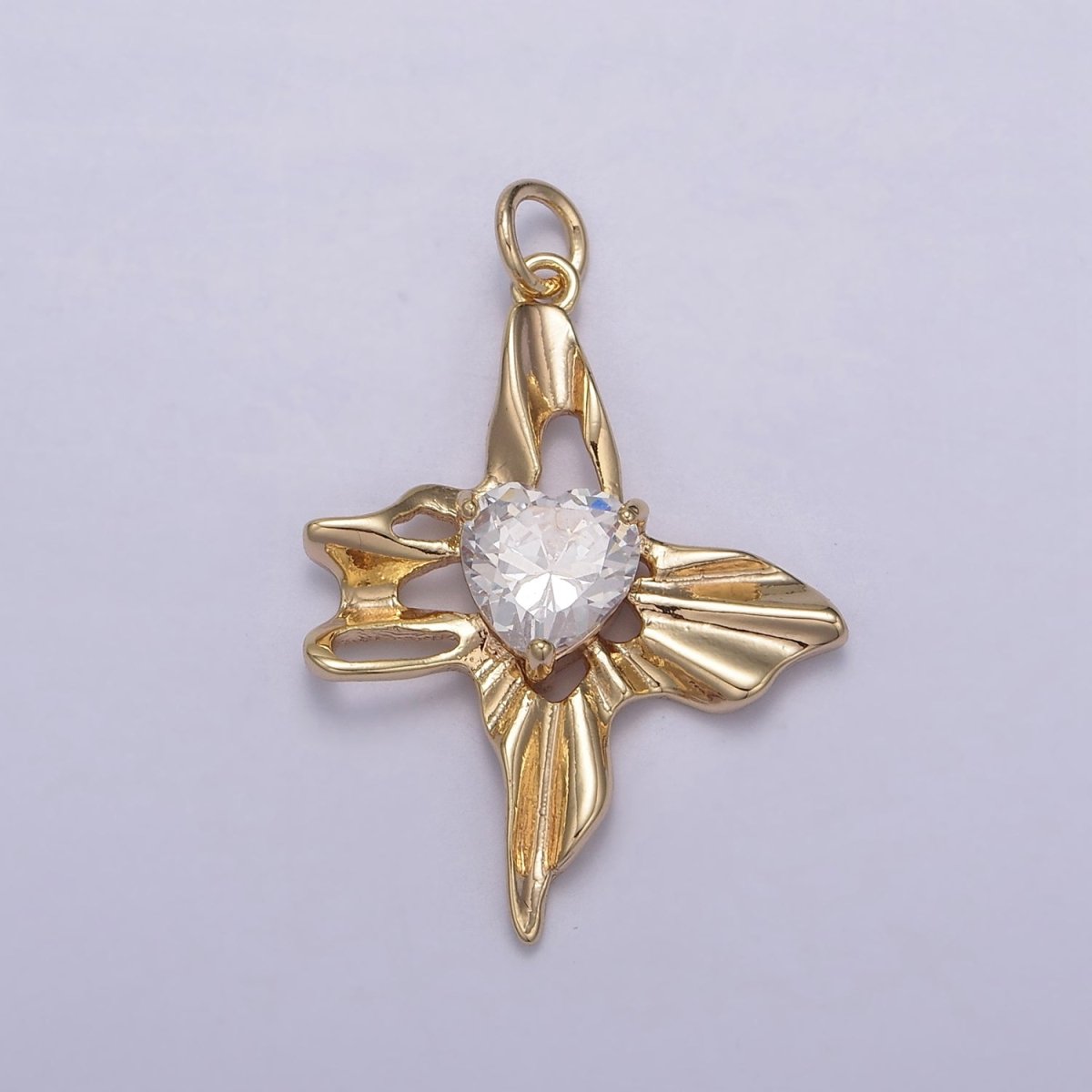 Dainty Gold Clear Heart Diamond Cubic Zirconia Charm N-830