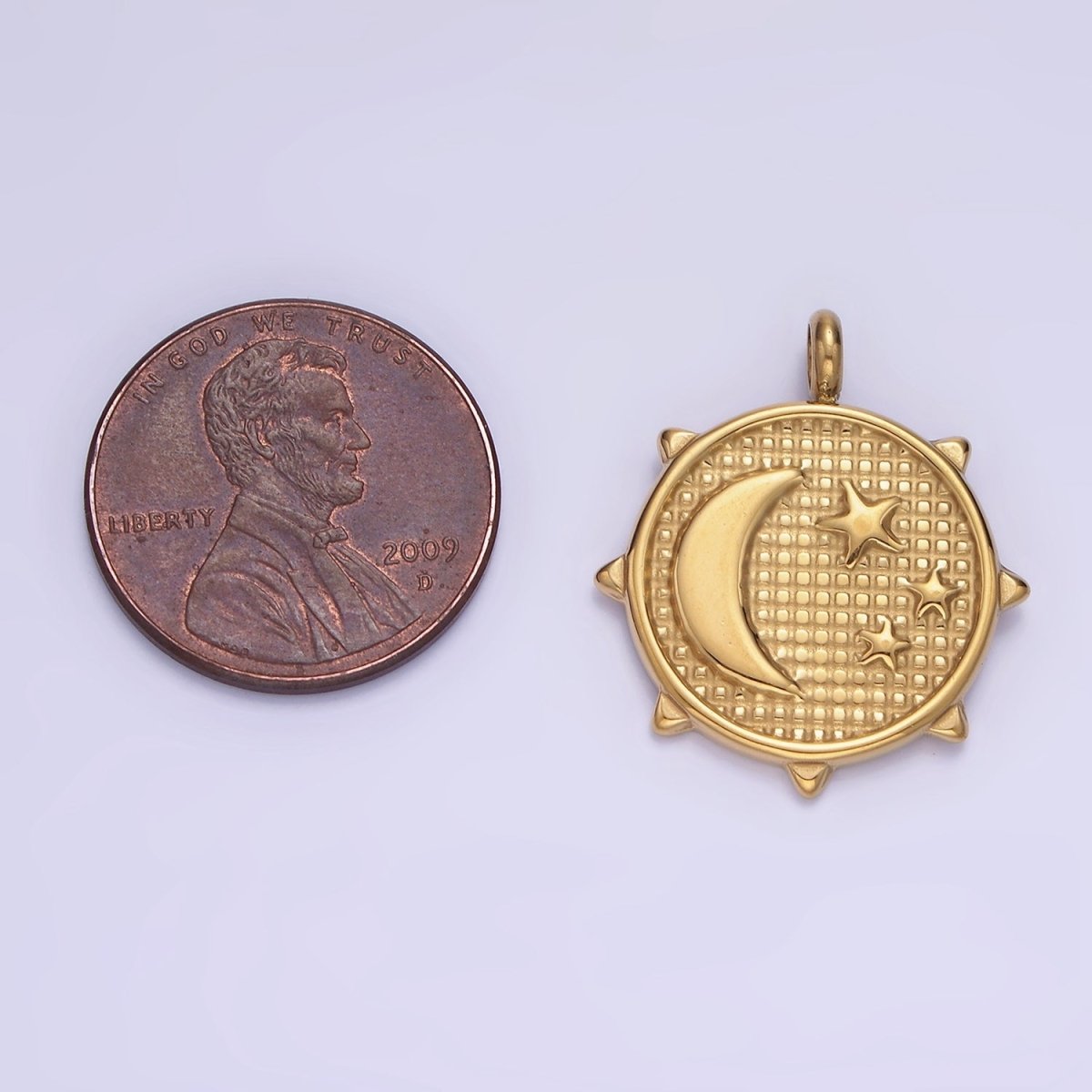 Dainty Gold Crescent Moon Mini Charm Pendant Moon and Star Medallion Pendant Stainless Steel Findings P1379