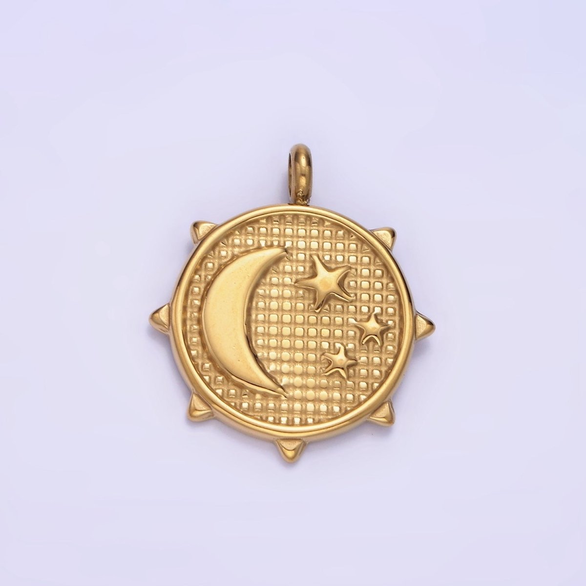 Dainty Gold Crescent Moon Mini Charm Pendant Moon and Star Medallion Pendant Stainless Steel Findings P1379