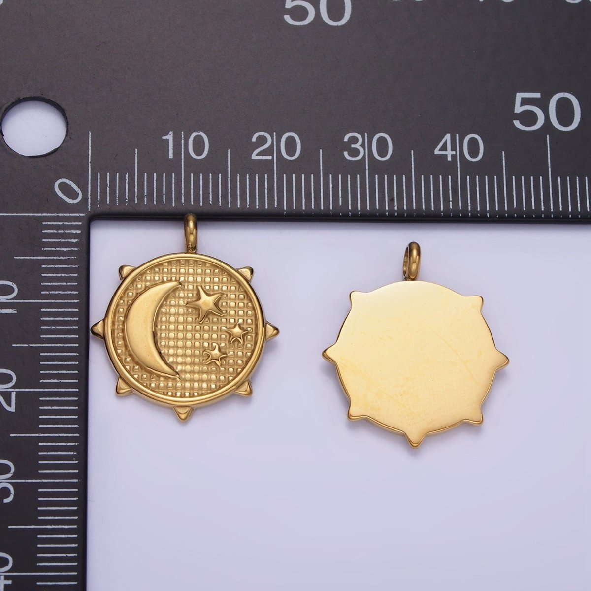 Dainty Gold Crescent Moon Mini Charm Pendant Moon and Star Medallion Pendant Stainless Steel Findings P1379