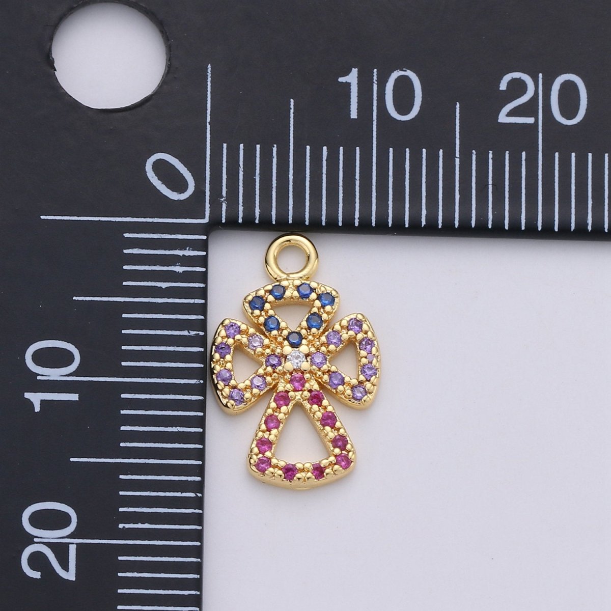 Dainty Gold Cross Charm Micro Pave Cross Charm Cubic Multi Color CZ Cross charm for Bracelet earring Necklace Component Supply C-882