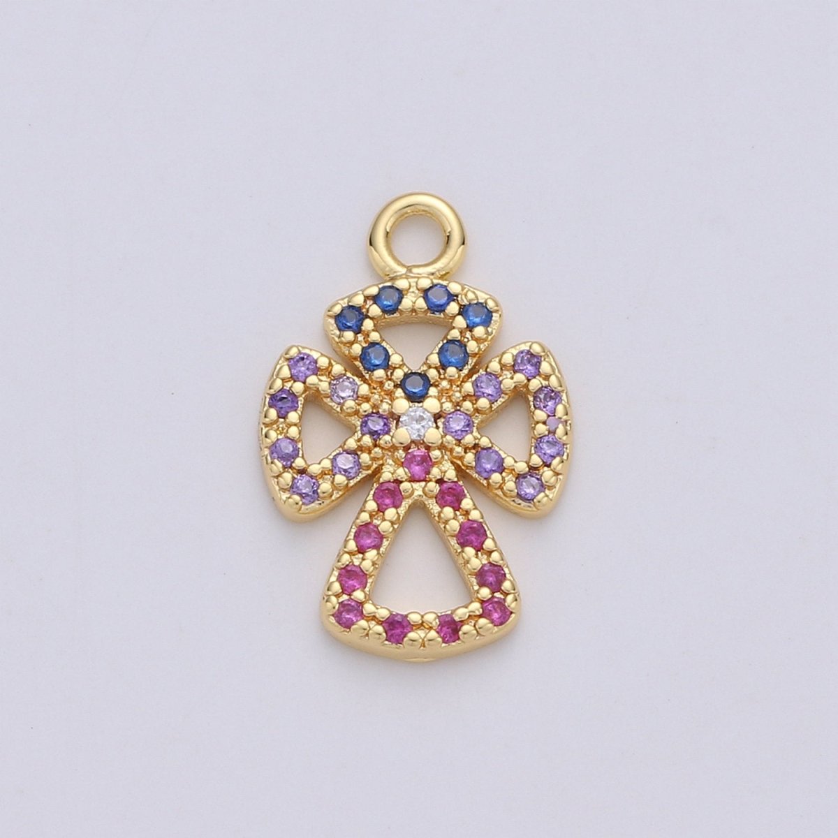Dainty Gold Cross Charm Micro Pave Cross Charm Cubic Multi Color CZ Cross charm for Bracelet earring Necklace Component Supply C-882