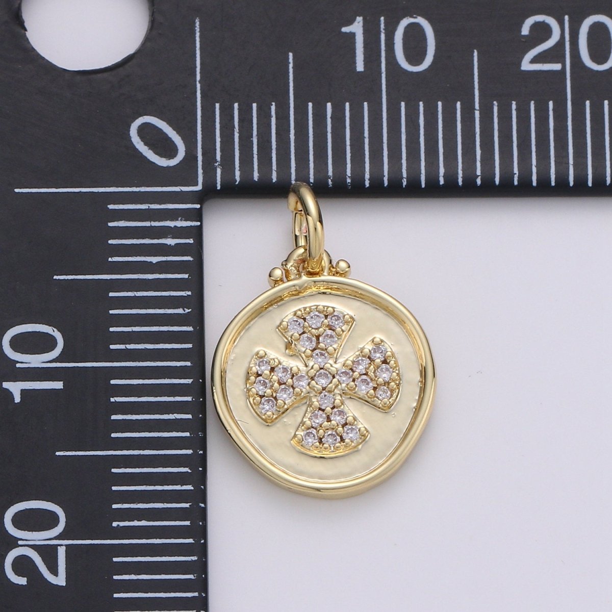 Dainty Gold Cross Charm Micro Pave Cross Charm Cubic Round Disc Coin charm for Bracelet earring Necklace Component Supply D-129