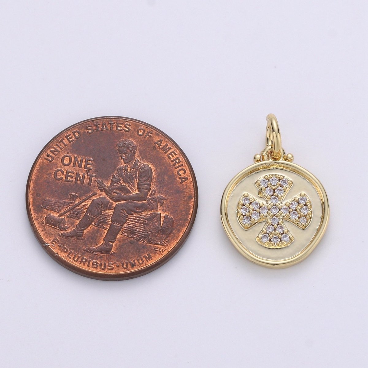 Dainty Gold Cross Charm Micro Pave Cross Charm Cubic Round Disc Coin charm for Bracelet earring Necklace Component Supply D-129