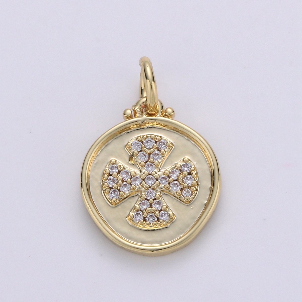 Dainty Gold Cross Charm Micro Pave Cross Charm Cubic Round Disc Coin charm for Bracelet earring Necklace Component Supply D-129