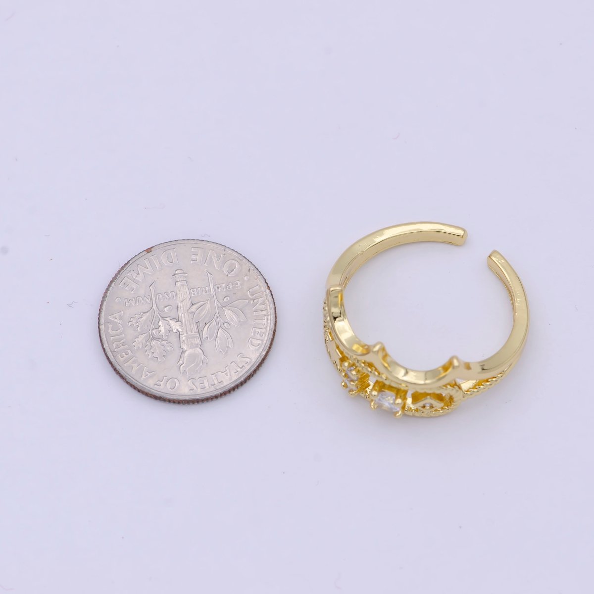 Dainty Gold Crown Ring  Clear Tiara Cz Ring Open Adjustable Stackable Jewelry S-396