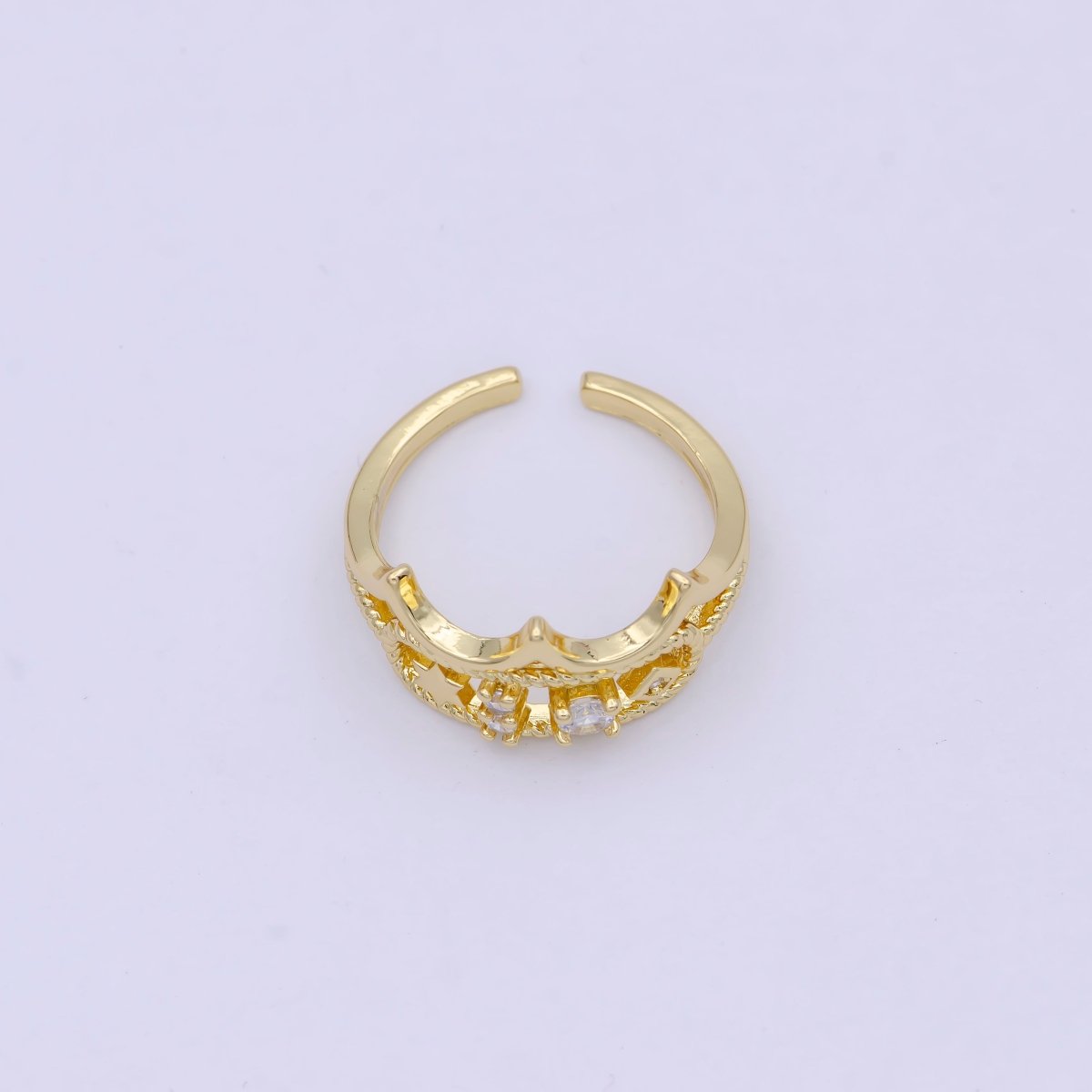 Dainty Gold Crown Ring  Clear Tiara Cz Ring Open Adjustable Stackable Jewelry S-396