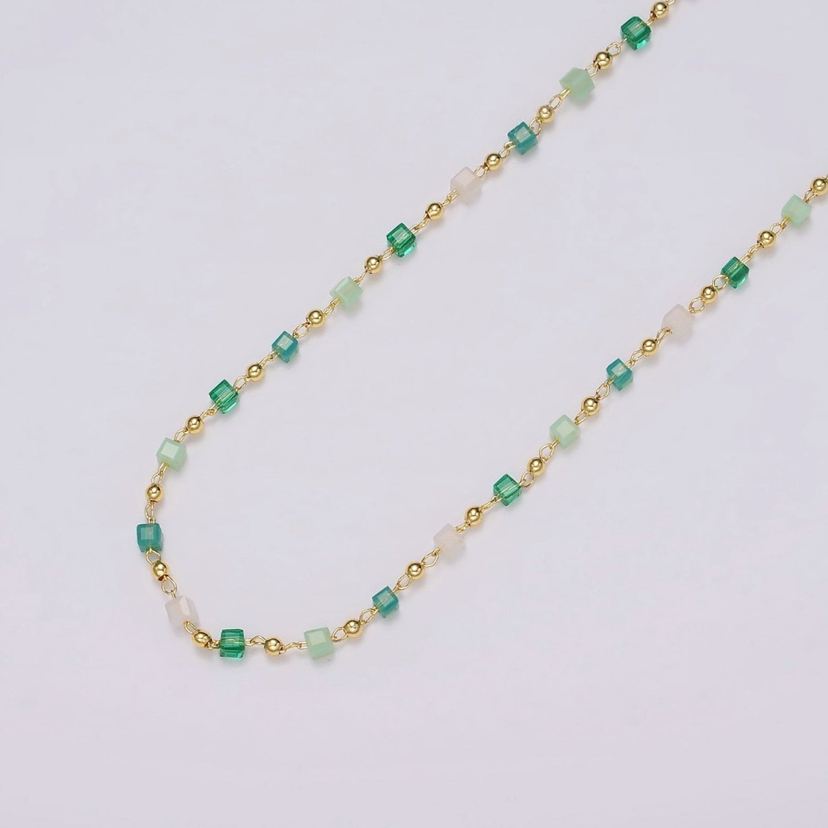 Dainty Gold Cube Beaded Chain for Jewelry Making Gold Satellite Crystal Bead Chain by Yard | ROLL-1390