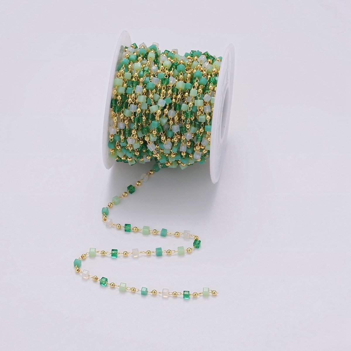 Dainty Gold Cube Beaded Chain for Jewelry Making Gold Satellite Crystal Bead Chain by Yard | ROLL-1390