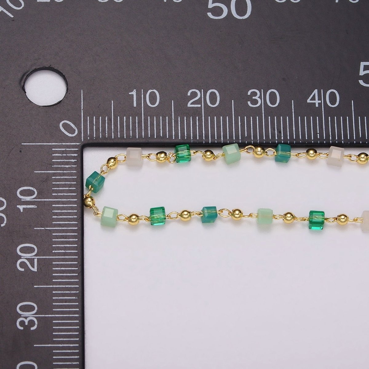 Dainty Gold Cube Beaded Chain for Jewelry Making Gold Satellite Crystal Bead Chain by Yard | ROLL-1390