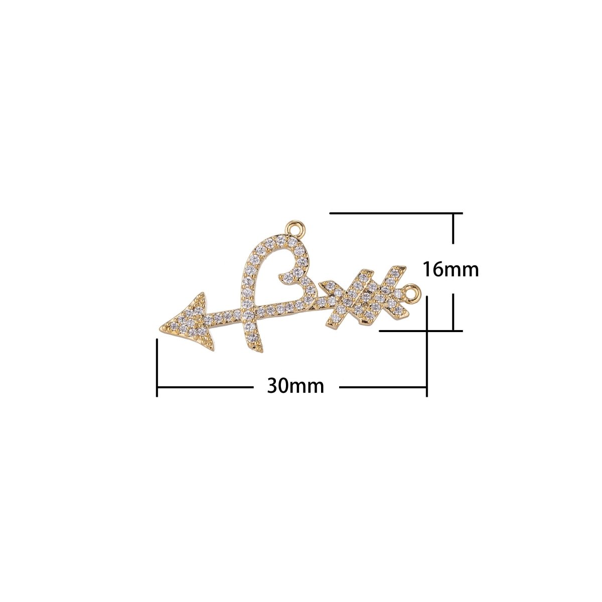Dainty Gold Cupid Arrow Bracelet Connector, Micro Pave CZ Charm, Cute Romantic Love Lover Girlfriend DIY Necklace Pendant for Jewelry Making F-756
