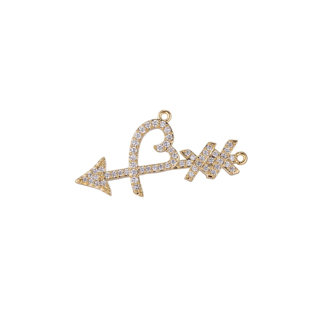 Dainty Gold Cupid Arrow Bracelet Connector, Micro Pave CZ Charm, Cute Romantic Love Lover Girlfriend DIY Necklace Pendant for Jewelry Making F-756