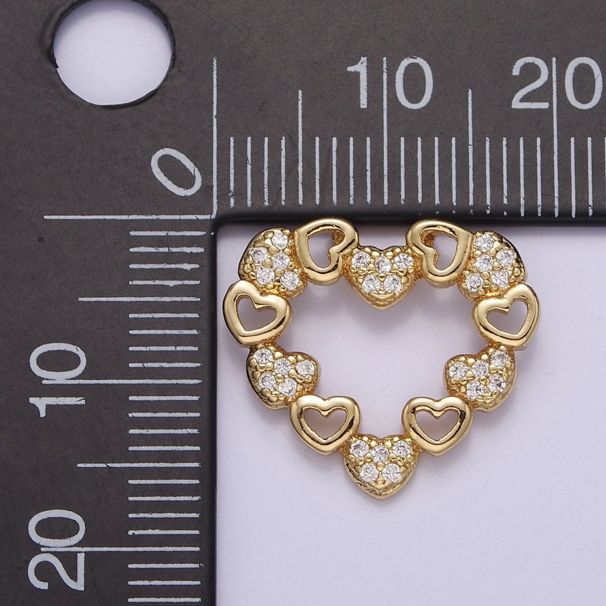 Dainty Gold CZ Heart Charm 16.5x18.5mm Dangle Open Heart Charm Necklace Pendant J-405