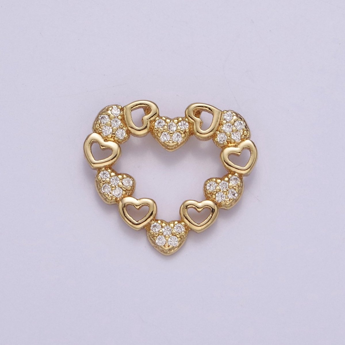 Dainty Gold CZ Heart Charm 16.5x18.5mm Dangle Open Heart Charm Necklace Pendant J-405