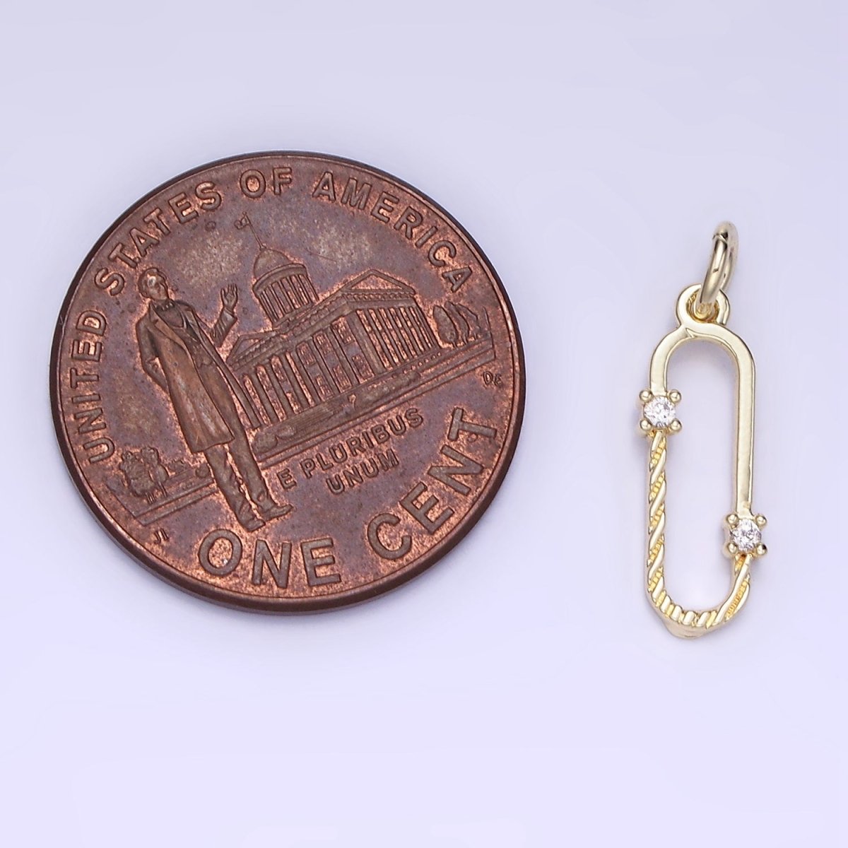 Dainty Gold Cz Oval Geometric Charm Paperclip Link Pendant AG-657