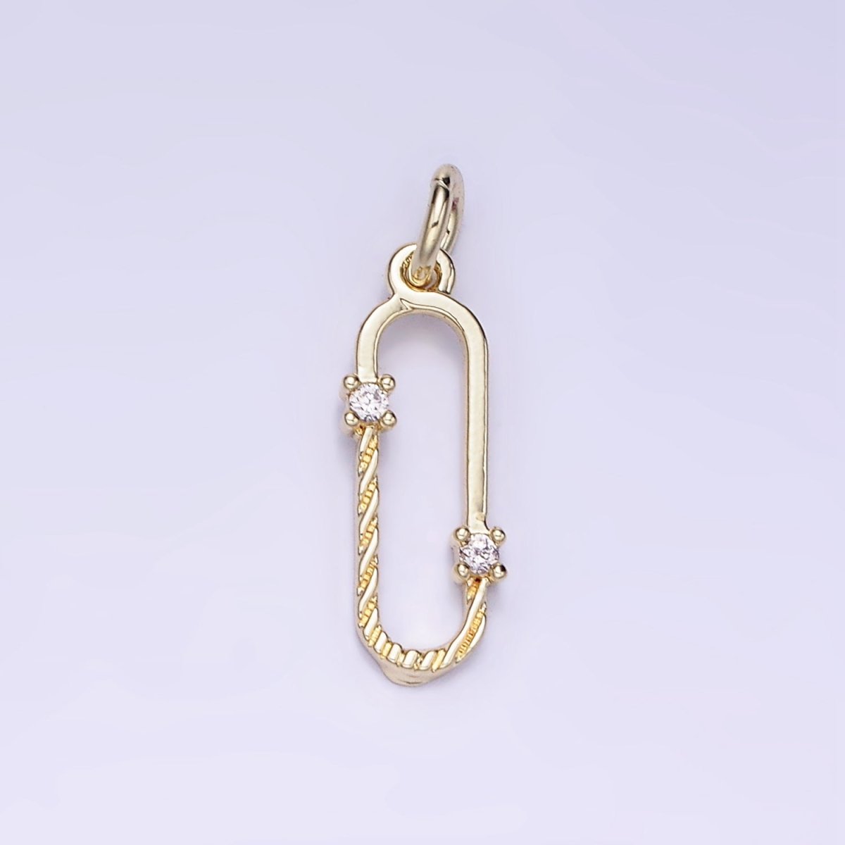 Dainty Gold Cz Oval Geometric Charm Paperclip Link Pendant AG-657