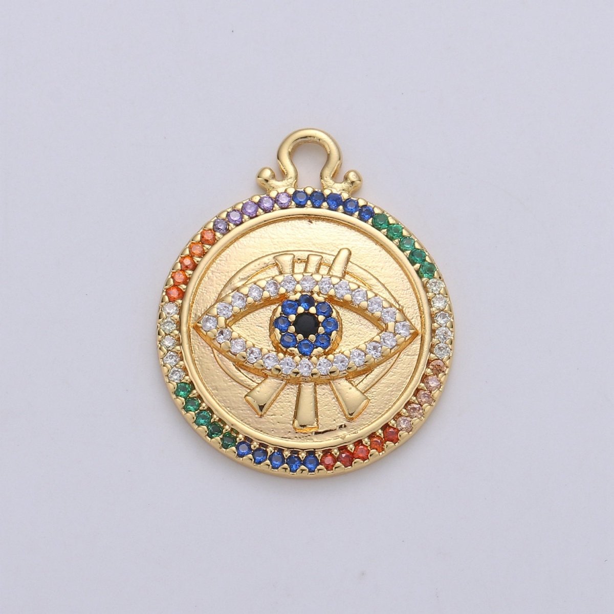 Dainty Gold Evil Eye Charm 14k Gold Filled Micro Pave Eye Charm Multi Color CZ evil eye to protects its wearer from negative vibes, C-884
