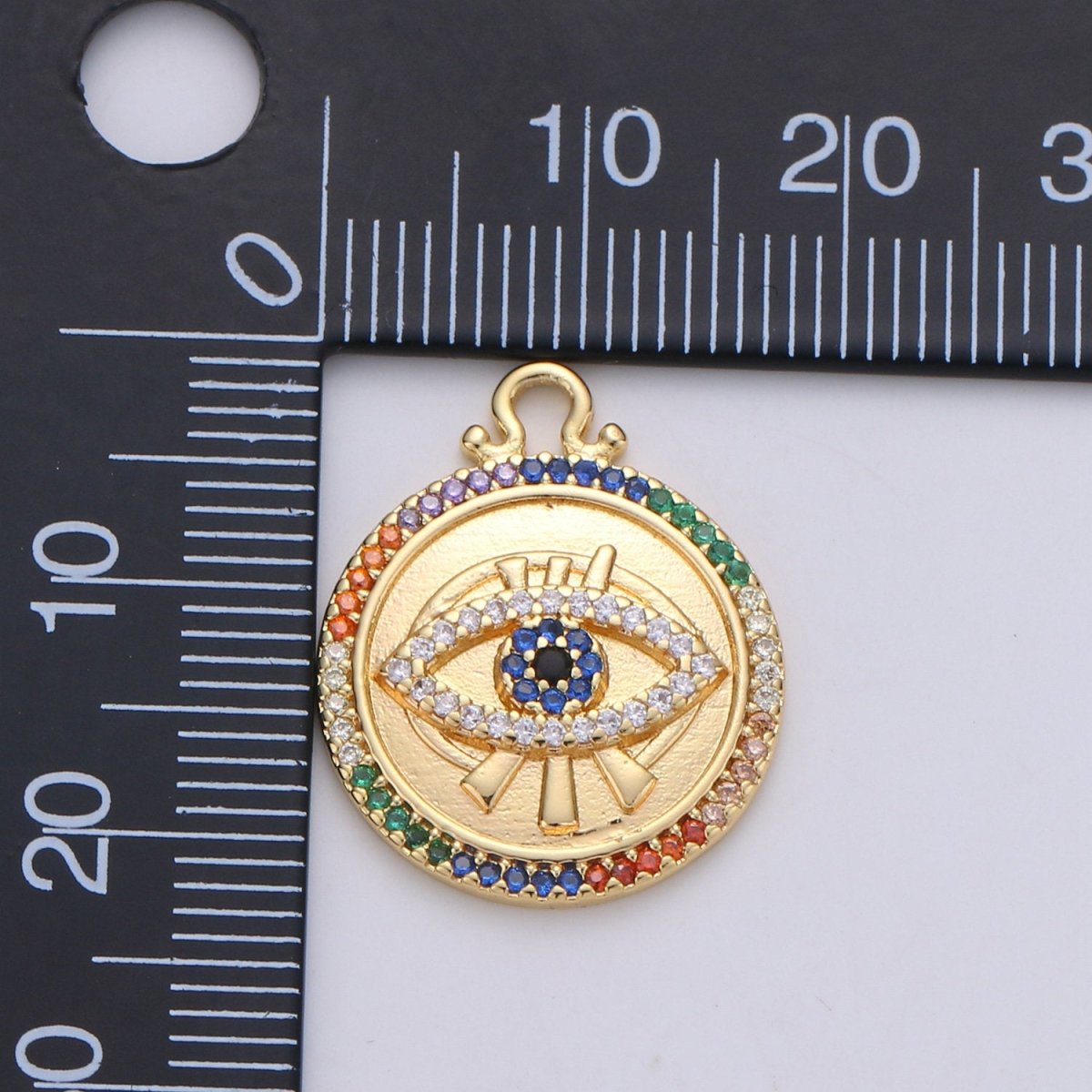 Dainty Gold Evil Eye Charm 14k Gold Filled Micro Pave Eye Charm Multi Color CZ evil eye to protects its wearer from negative vibes, C-884