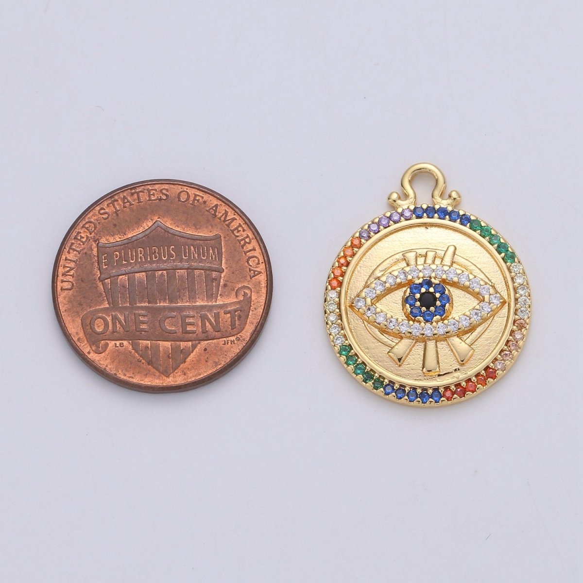 Dainty Gold Evil Eye Charm 14k Gold Filled Micro Pave Eye Charm Multi Color CZ evil eye to protects its wearer from negative vibes, C-884