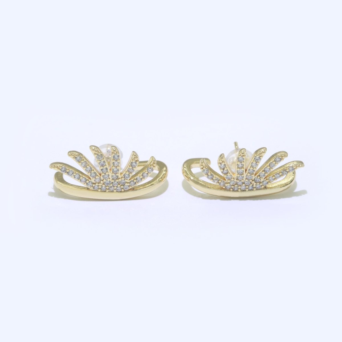 Dainty Gold Eye Lash Stud CZ Earring T-051