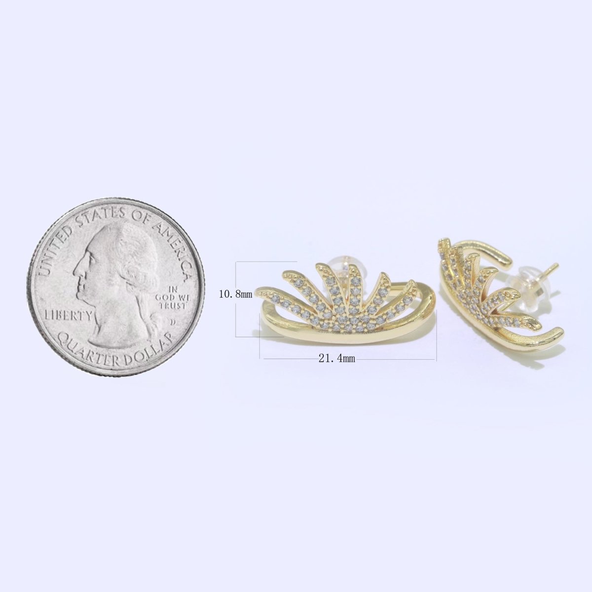 Dainty Gold Eye Lash Stud CZ Earring T-051