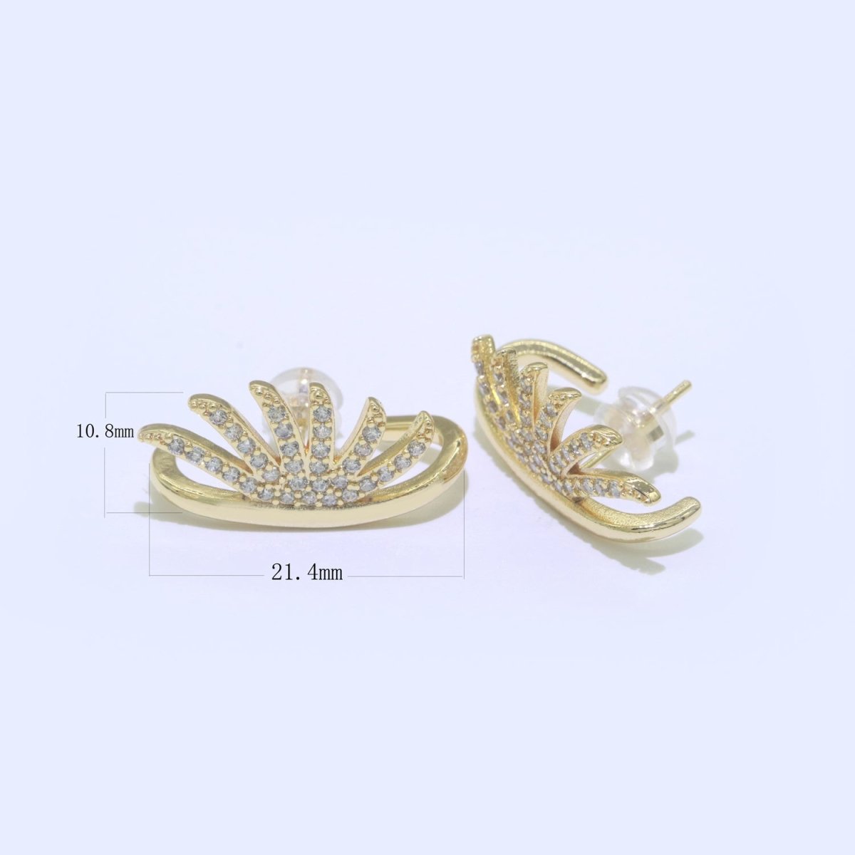 Dainty Gold Eye Lash Stud CZ Earring T-051