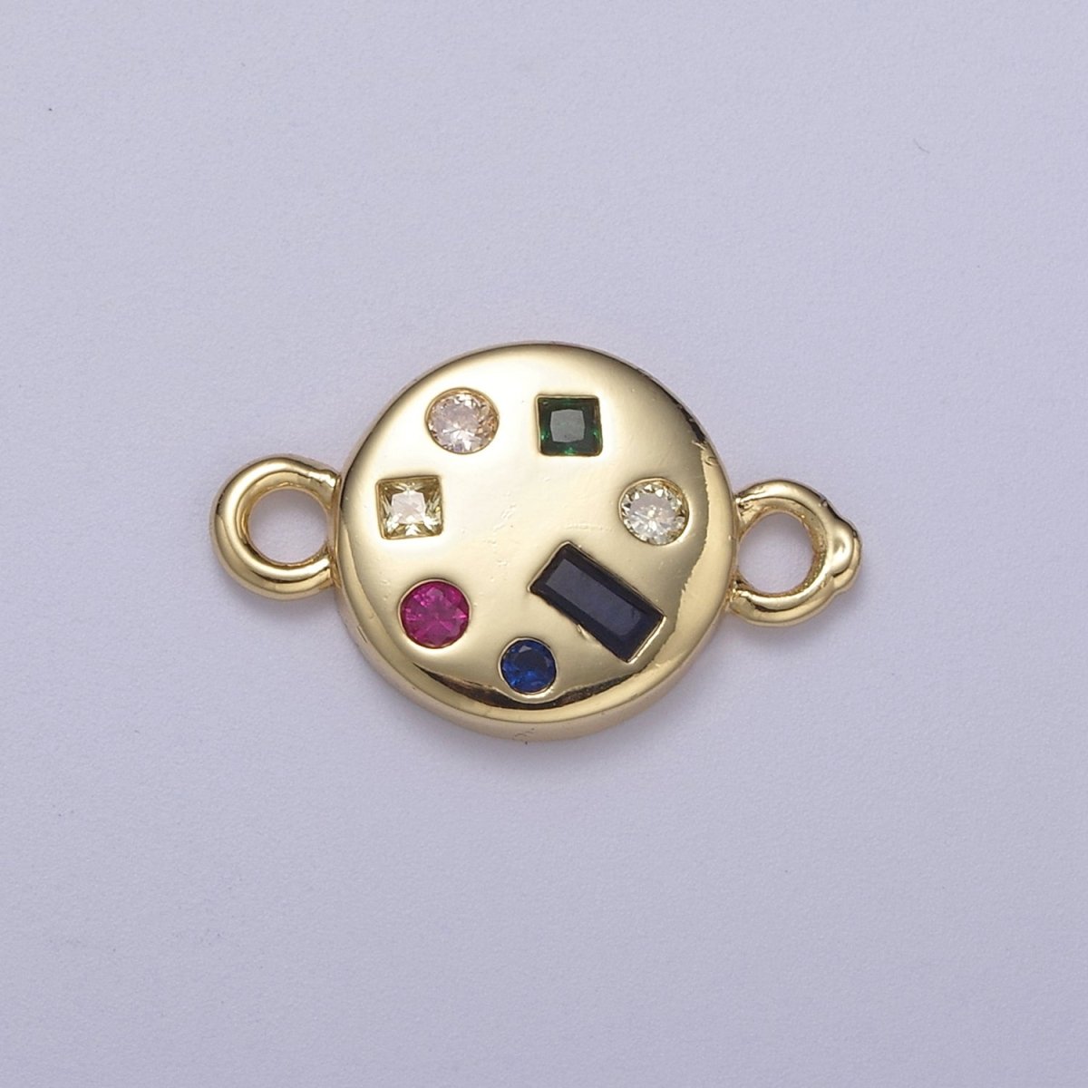 Dainty Gold Fill Round Circle Multi Color Gem Cz Stone Charm Connector for Necklace, Bracelet, Earring Supply F-142