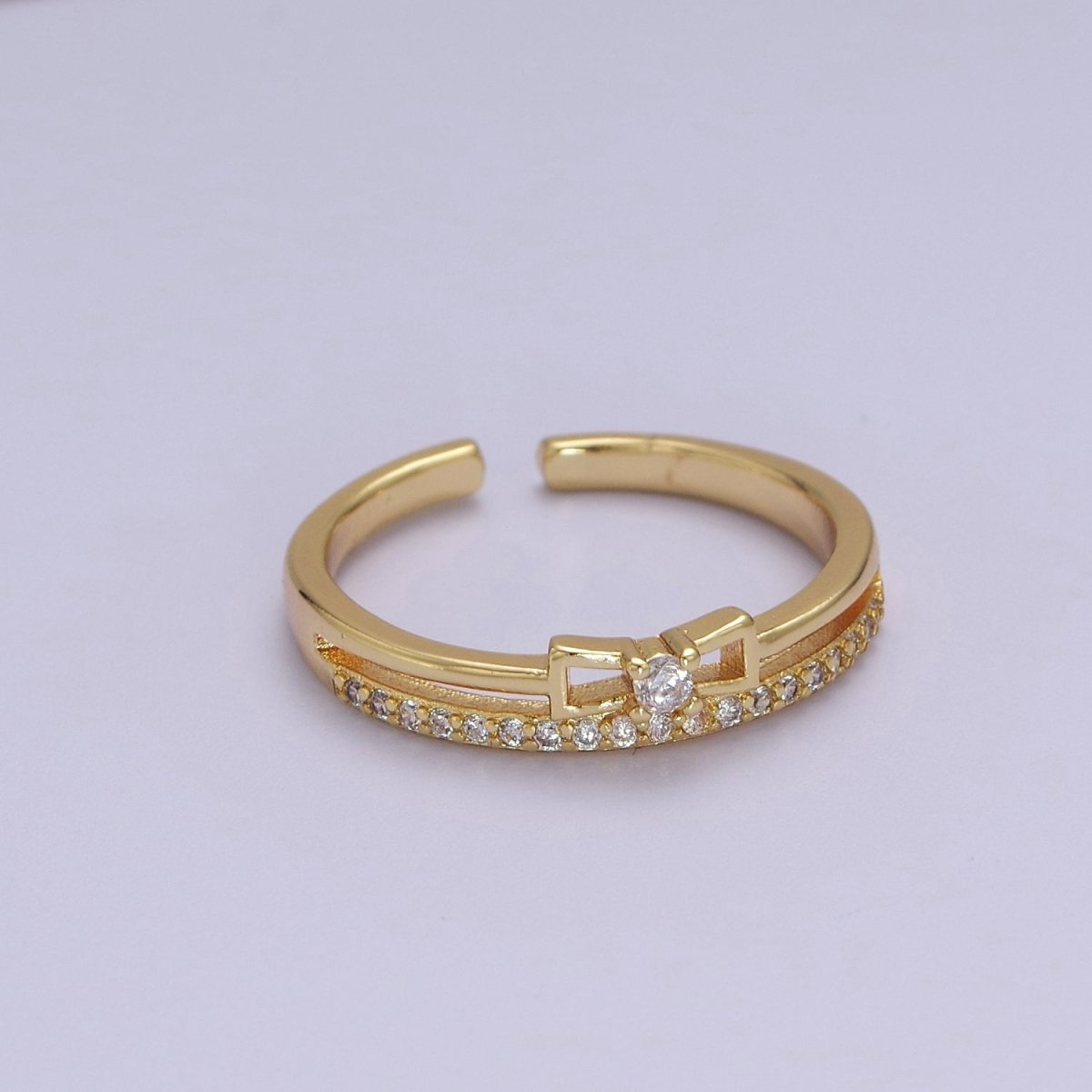 Dainty Gold Filled Bow CZ Ring Open Adjustable Ring S-514