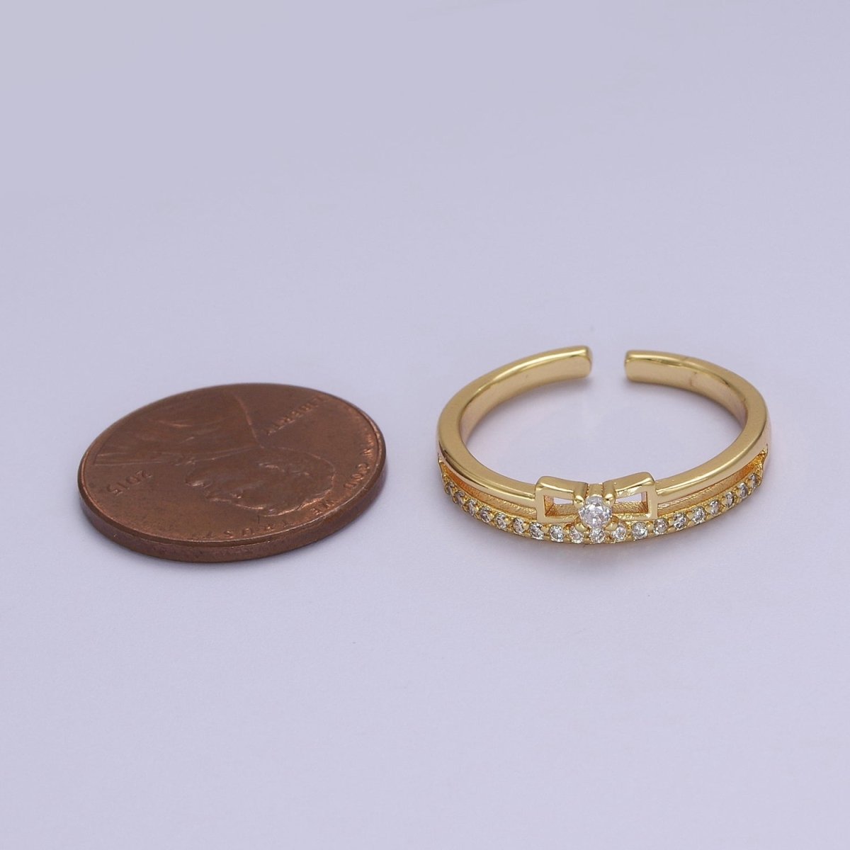 Dainty Gold Filled Bow CZ Ring Open Adjustable Ring S-514