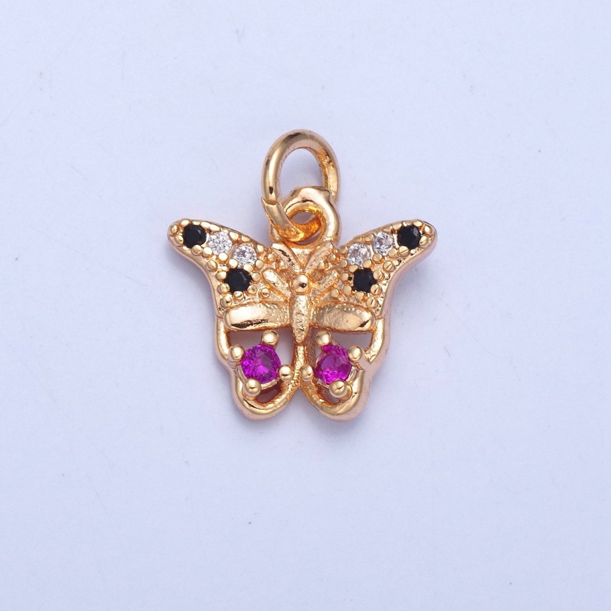 Dainty Gold Filled Butterfly Charm, Micro Pave Clear/Multicolor Fuchsia CZ Mariposa Charm For Jewelry Making X-038 X-039