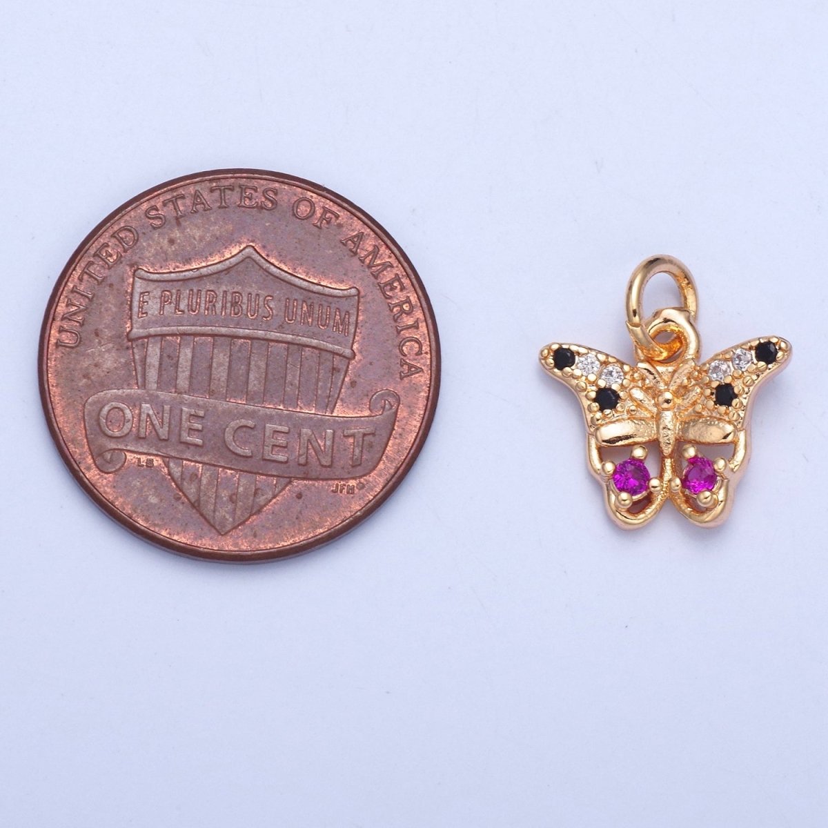 Dainty Gold Filled Butterfly Charm, Micro Pave Clear/Multicolor Fuchsia CZ Mariposa Charm For Jewelry Making X-038 X-039