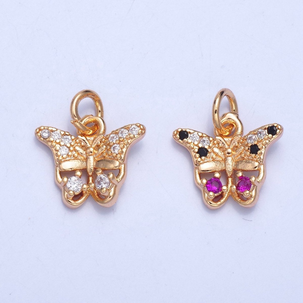 Dainty Gold Filled Butterfly Charm, Micro Pave Clear/Multicolor Fuchsia CZ Mariposa Charm For Jewelry Making X-038 X-039