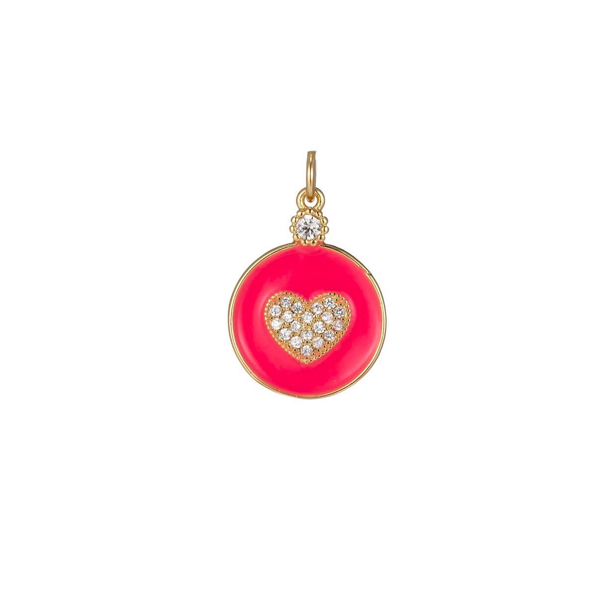 Dainty Gold Filled Coin Enamel Charm with Micro Pave Heart For Colorful Candy Jewelry Y2K Jewelry M-438 - M-447