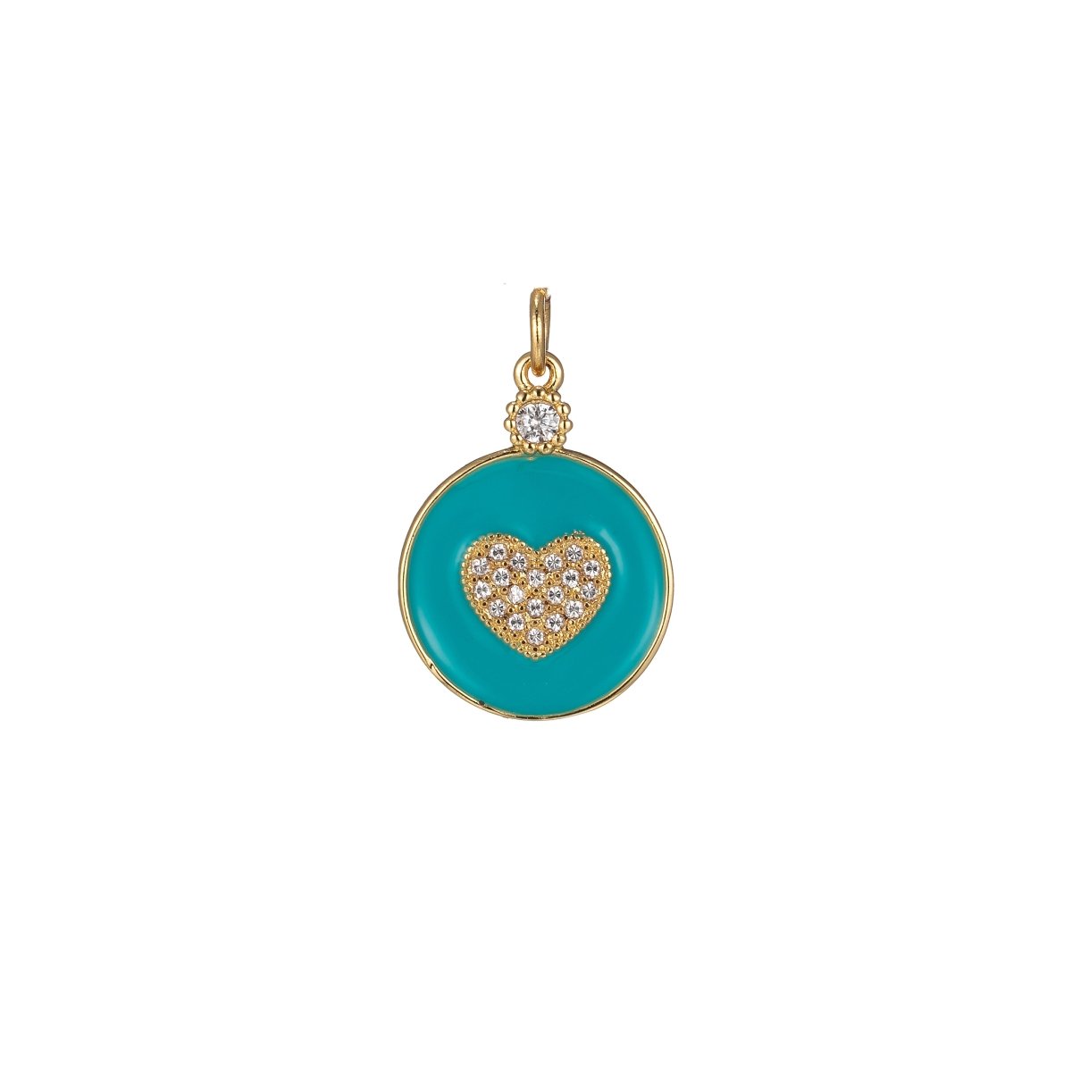Dainty Gold Filled Coin Enamel Charm with Micro Pave Heart For Colorful Candy Jewelry Y2K Jewelry M-438 - M-447