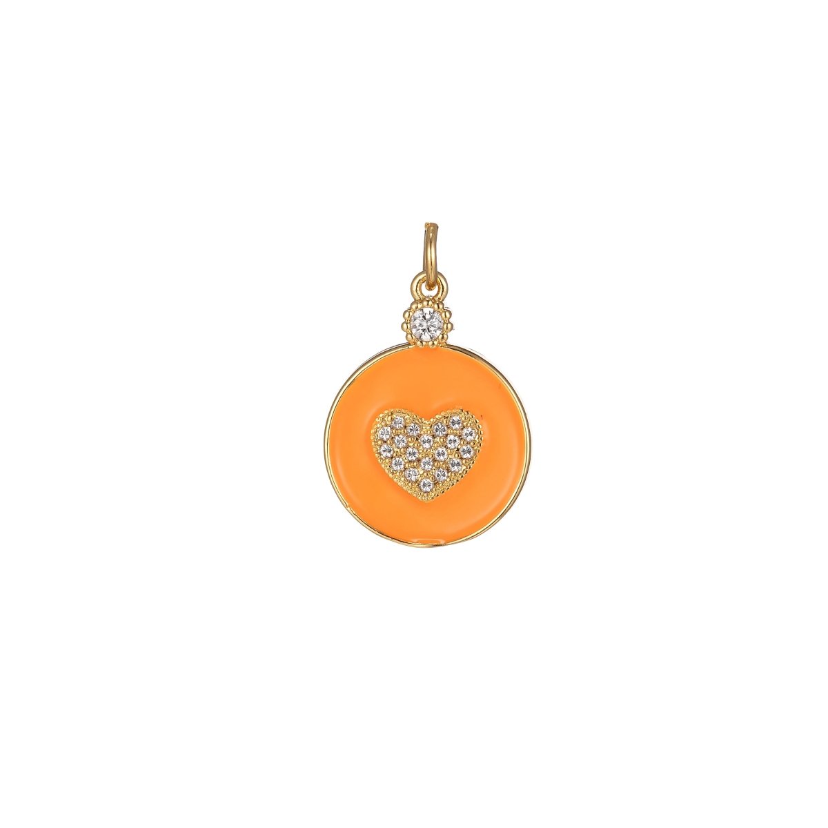 Dainty Gold Filled Coin Enamel Charm with Micro Pave Heart For Colorful Candy Jewelry Y2K Jewelry M-438 - M-447